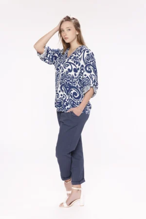BLUSA fantasia paisley con scollo a V e manica a tre quarti ONEWORLD HYBRID