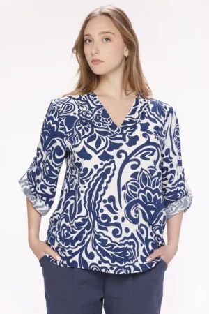 BLUSA fantasia paisley con scollo a V e manica a tre quarti
