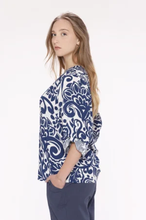 BLUSA fantasia paisley con scollo a V e manica a tre quarti