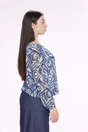 BLUSA a girocollo con manica lunga a sbuffo e graziose pieghe sul davanti