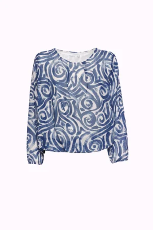 BLUSA a girocollo con manica lunga a sbuffo e graziose pieghe sul davanti