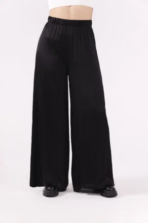 PANTALONE fresco a gamba larga con passanti alla cintura ed elastico di chiusura in vita