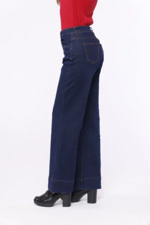 PANTALONE a zampa larga con bordo alto e tasche laterali