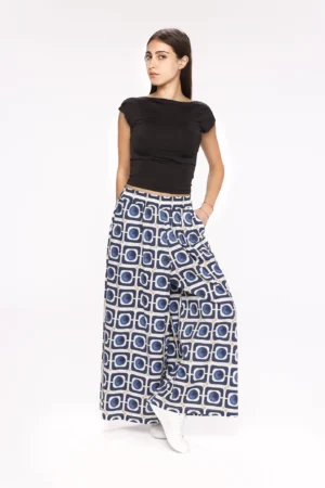 PANTALONE a palazzo in fresco cotone con elegante fantasia geometrica ONEWORLD HYBRID