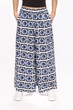 PANTALONE a palazzo in fresco cotone con elegante fantasia geometrica