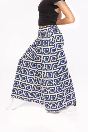 PANTALONE a palazzo in fresco cotone con elegante fantasia geometrica