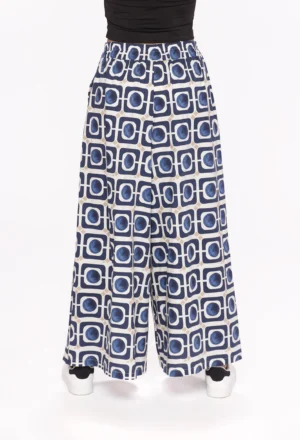PANTALONE a palazzo in fresco cotone con elegante fantasia geometrica