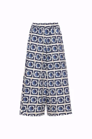 PANTALONE a palazzo in fresco cotone con elegante fantasia geometrica