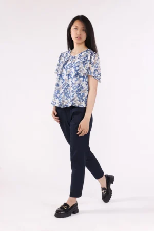BLUSA fantasia di foliage con scollo a giro e manica corta ONEWORLD HYBRID