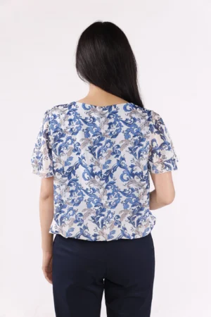 BLUSA fantasia di foliage con scollo a giro e manica corta