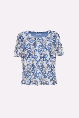 BLUSA fantasia di foliage con scollo a giro e manica corta