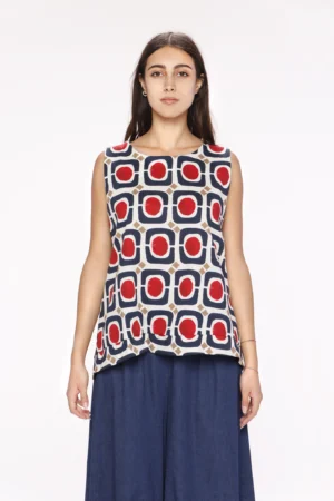 BLUSA smanicata a fantasia geometrica con orlo alto