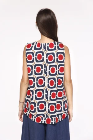 BLUSA smanicata a fantasia geometrica con orlo alto