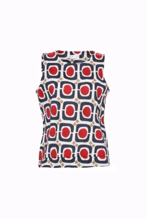 BLUSA smanicata a fantasia geometrica con orlo alto