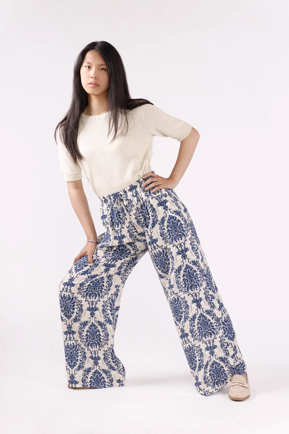 PANTALONE pantalone wide leg a fantasia floreale con chiusura a elastico ONEWORLD HYBRID