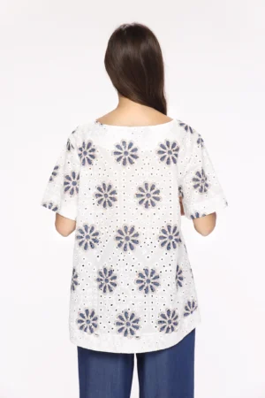 BLUSA blusa elegante trapuntata e ricamata a fiori con scollo a barchetta