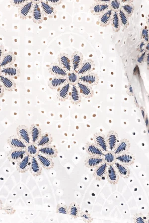 BLUSA blusa elegante trapuntata e ricamata a fiori con scollo a barchetta