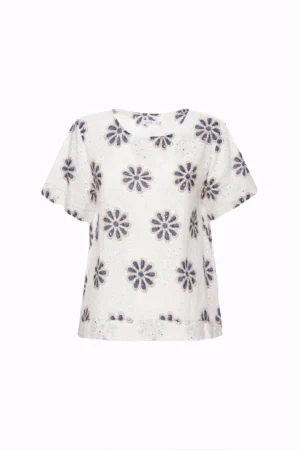BLUSA blusa elegante trapuntata e ricamata a fiori con scollo a barchetta