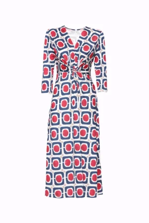 ABITO lungo a fantasia geometrica con ampio scollo a V e maniche a kimono