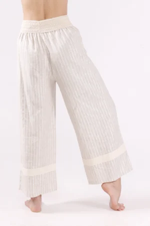 PANTALONE a palazzo a righe con elastico esterno alla vita e particolare nastro ad altezza caviglie