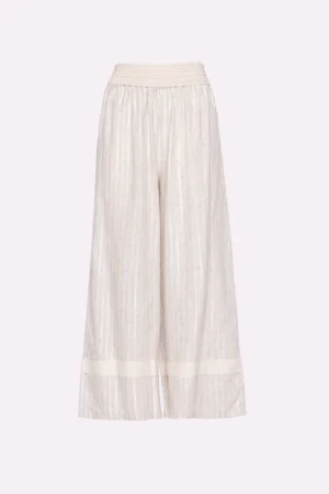 PANTALONE a palazzo a righe con elastico esterno alla vita e particolare nastro ad altezza caviglie