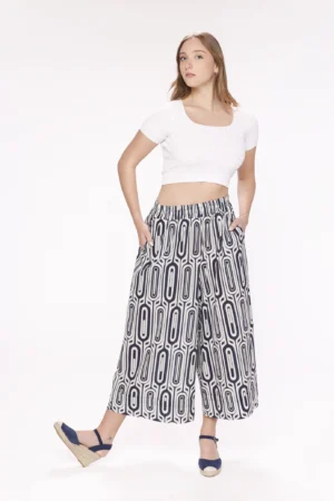 PANTALONE wide leg a fantasia geometrica e risvolti alti alle caviglie ONEWORLD HYBRID