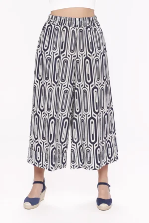 PANTALONE wide leg a fantasia geometrica e risvolti alti alle caviglie