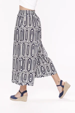 PANTALONE wide leg a fantasia geometrica e risvolti alti alle caviglie