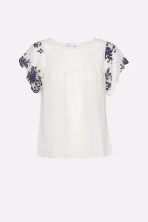BLUSA a manica corta con traforatura sul petto e scollo a giro