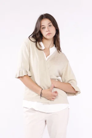 CARDIGAN con glitter aperto sul davanti e manica a tre quarti con orlo volant