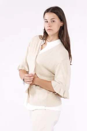 CARDIGAN con glitter aperto sul davanti e manica a tre quarti con orlo volant
