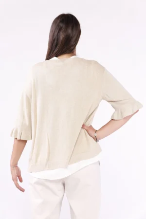 CARDIGAN con glitter aperto sul davanti e manica a tre quarti con orlo volant