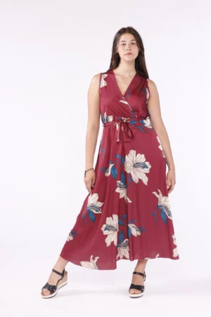 ABITO a fantasia di fiori smanicato lungo con scollo a V ONEWORLD HYBRID