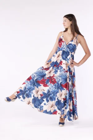 ABITO corto a fantasia di fiori con spalline e ampio scollo a V ONEWORLD HYBRID