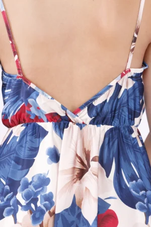ABITO corto a fantasia di fiori con spalline e ampio scollo a V