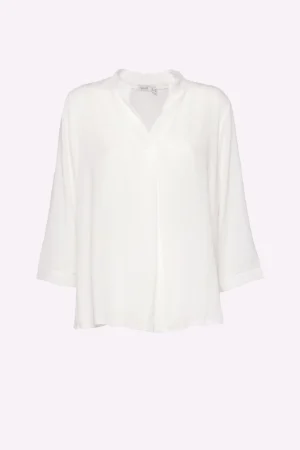 BLUSA a manica lunga con colletto alla coreana aperto a V e cuciture esterne agli orli