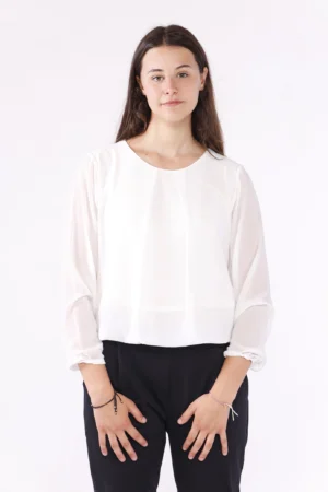 BLUSA girocollo con graziosa piega sul davanti e maniche a sbuffo