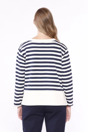 BLUSA a righe di tendenza con bordo monocolore alto e spacchetti laterali