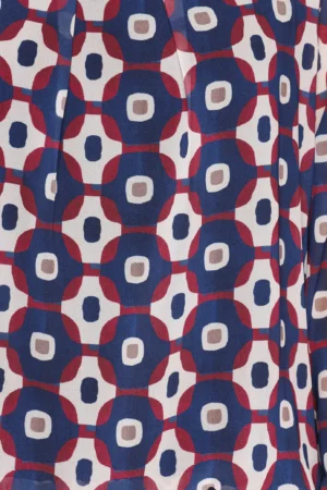 BLUSA a girocollo con fantasia geometrica e orli a sbuffo