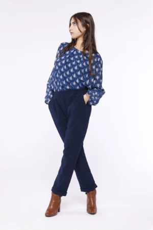 PANTALONE comodo a costine con risvolti alle caviglie