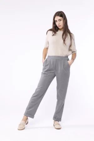 PANTALONE a palazzo con risvolti e elastico in vita
