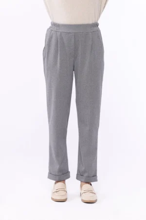 PANTALONE a palazzo con risvolti e elastico in vita