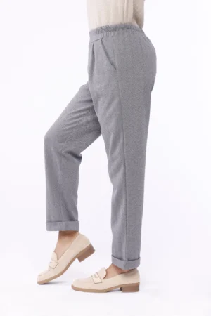 PANTALONE a palazzo con risvolti e elastico in vita