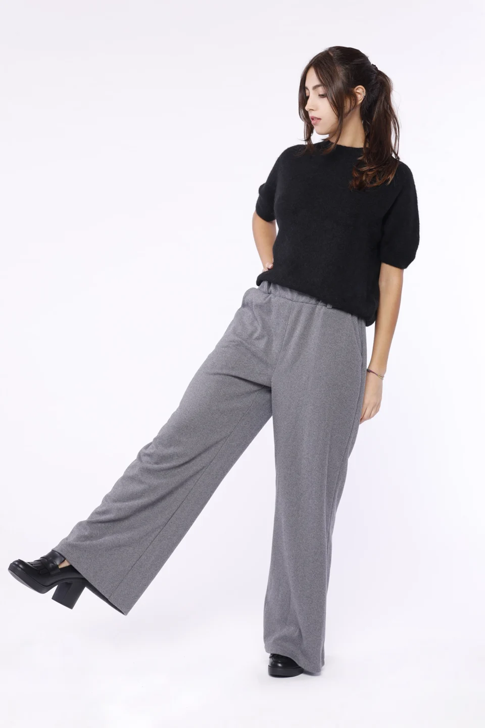 PANTALONE Spigato a gamba larga e elastico in vita ONEWORLD HYBRID