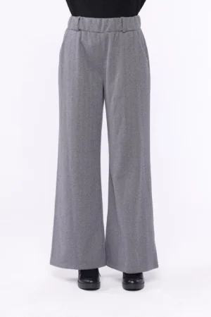 PANTALONE Spigato a gamba larga e elastico in vita
