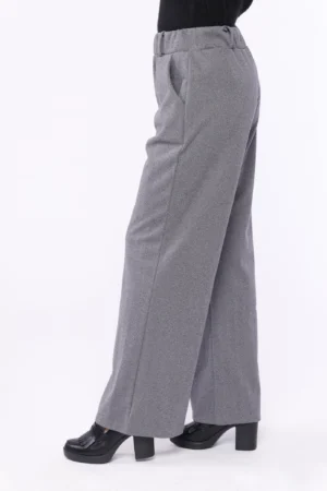 PANTALONE Spigato a gamba larga e elastico in vita