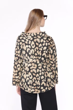 BLUSA Girocollo con risvolti e motivo leopardato