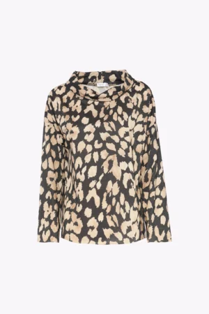 BLUSA Girocollo con risvolti e motivo leopardato