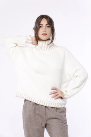 MAGLIA caldo inverno a collo alto con orli a costine bicolore