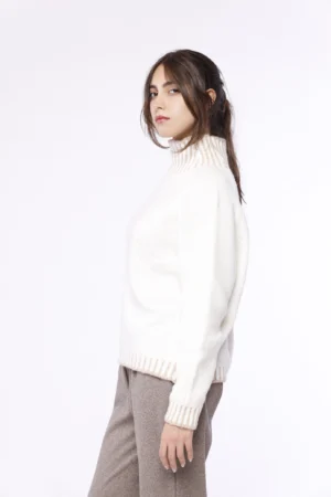 MAGLIA caldo inverno a collo alto con orli a costine bicolore